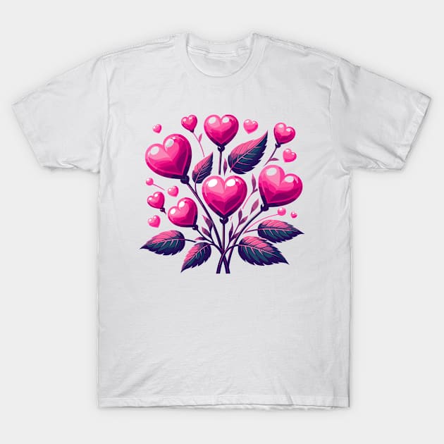 Pink Heart Flowers T-Shirt by Graceful Designs